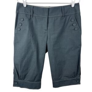 Women's Cartonnier Anthropologie Gray Pinstripe Cuffed Cotton Bermuda Short sz 6